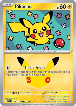 POKEMON TCG - Pikachu 029/128 ME 30th Celebration - Pikachu Rare