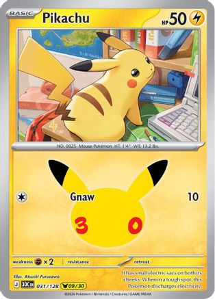 POKEMON TCG - Pikachu 031/128 ME 30th Celebration - Pikachu Rare