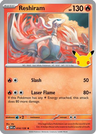 POKEMON TCG - Reshiram 014/128 ME 30th Celebration - Rare