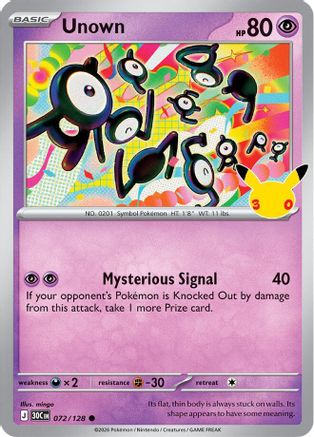POKEMON TCG - Unown 072/128 ME 30th Celebration - Common