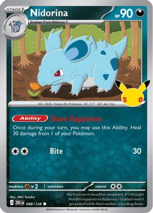 POKEMON TCG - Nidorina 088/128 ME 30th Celebration - Common