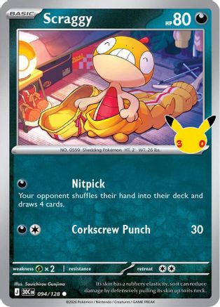 POKEMON TCG - Scraggy 094/128 ME 30th Celebration - Common