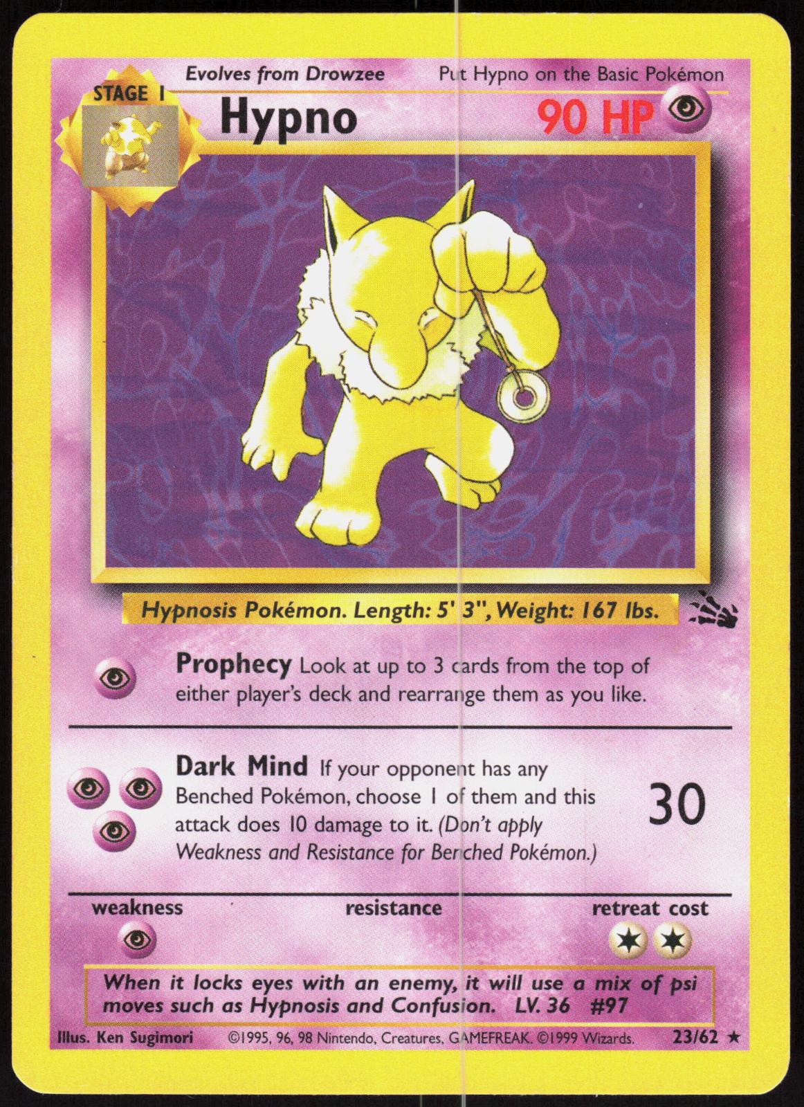 HYPNO 23/62 FOSSIL POKEMON RARE UNLIMITED MP