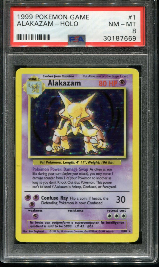 ALAKAZAM HOLO 1/102 PSA 8 GAME POKEMON