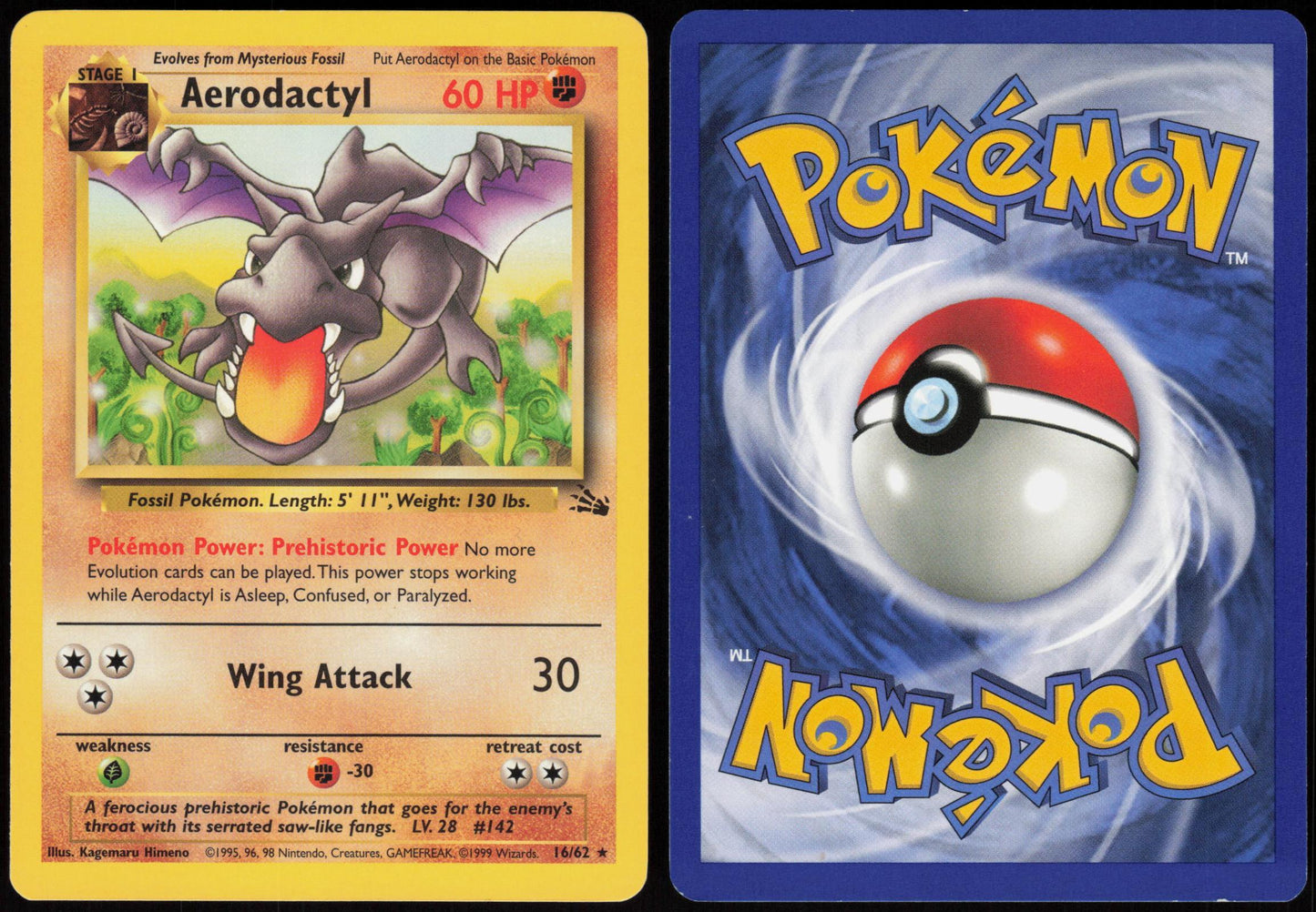 AERODACTYL 16/62 FOSSIL POKEMON RARE UNLIMITED LP