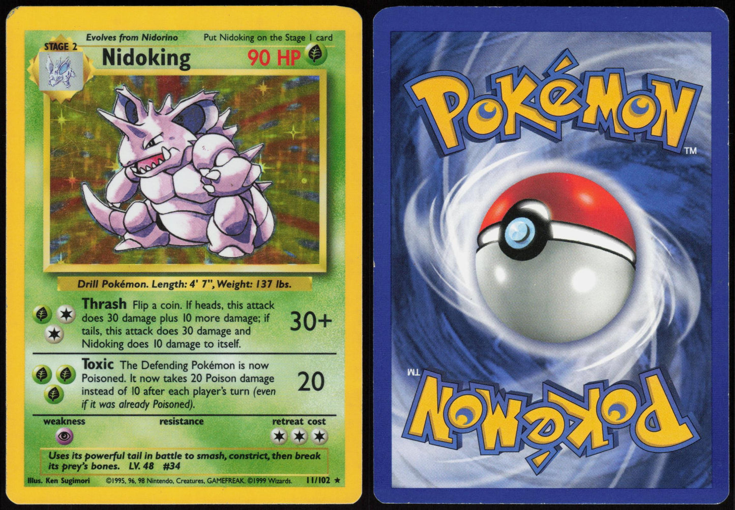 NIDOKING 11/102 BASE SET UNLIMITED POKEMON HOLO RARE HP