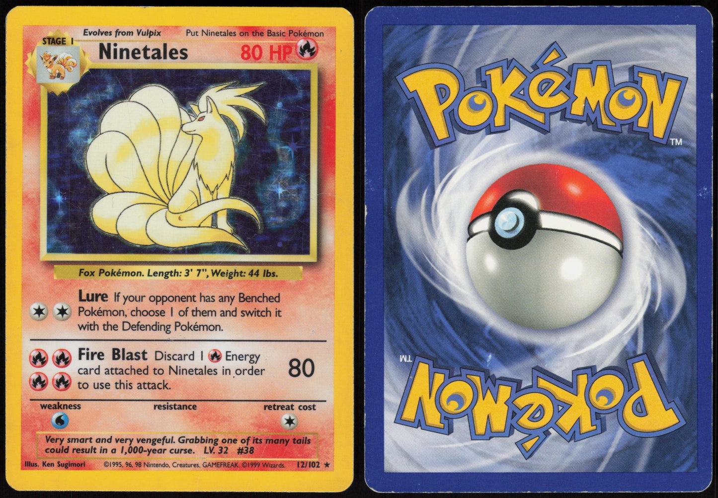 NINETALES 12/102 BASE SET UNLIMITED POKEMON HOLO RARE HP