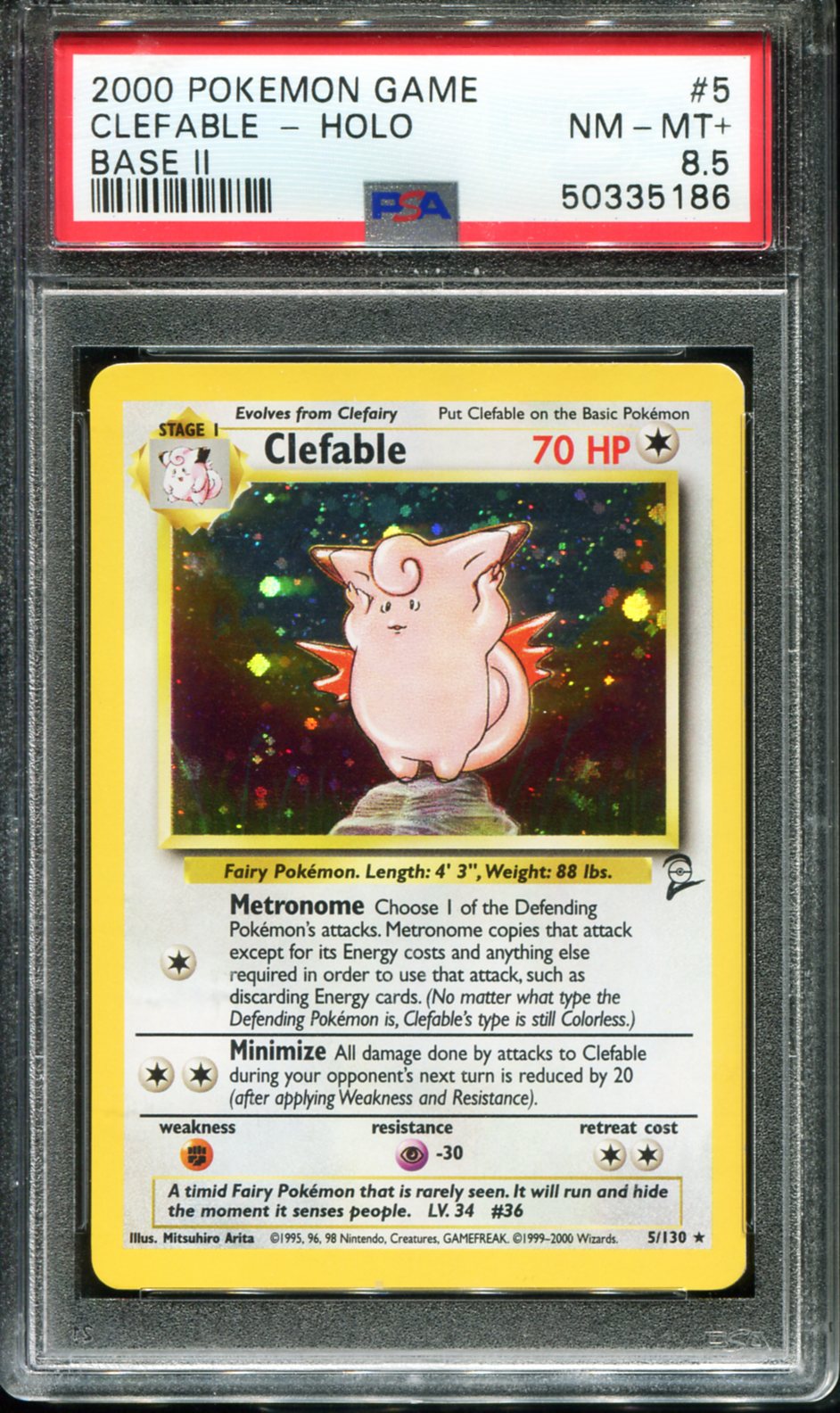 CLEFABLE HOLO 5 PSA 8.5 GAME BASE II POKEMON