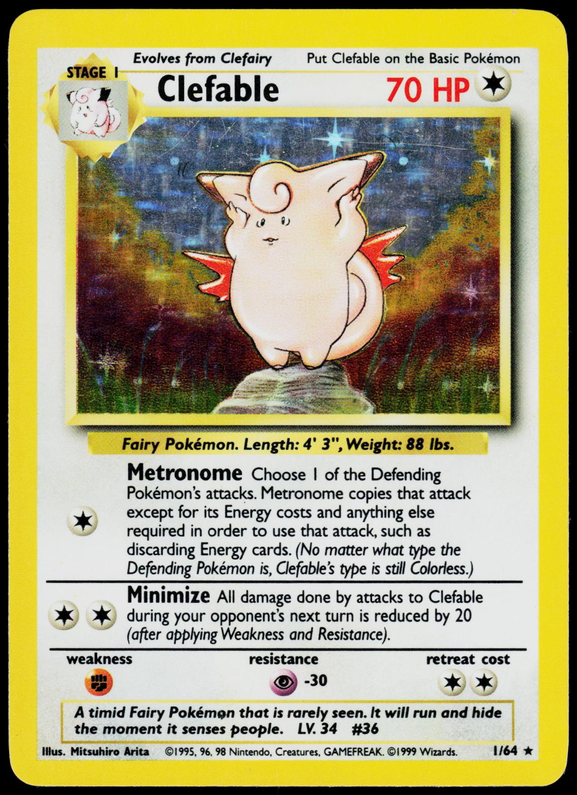 CLEFABLE 1/64 JUNGLE RARE UNLIMITED HOLO HP