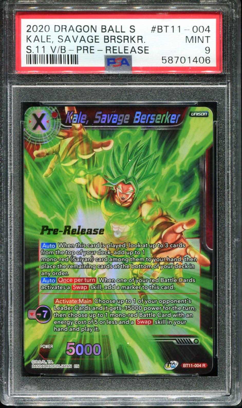 KALE, SAVAGE BERSERKER BT11-004/97 PSA 9 PRE-RELEASE DRAGON BALL