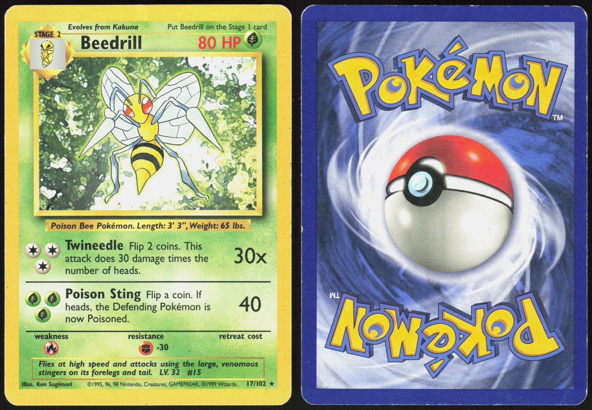 BEEDRILL 17/102 BASE SET UNLIMITED POKEMON RARE MP