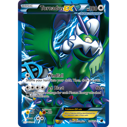 POKEMON TCG - TORNADUS EX 114/116 BLACK & WHITE PLASMA FREEZE FULL ART