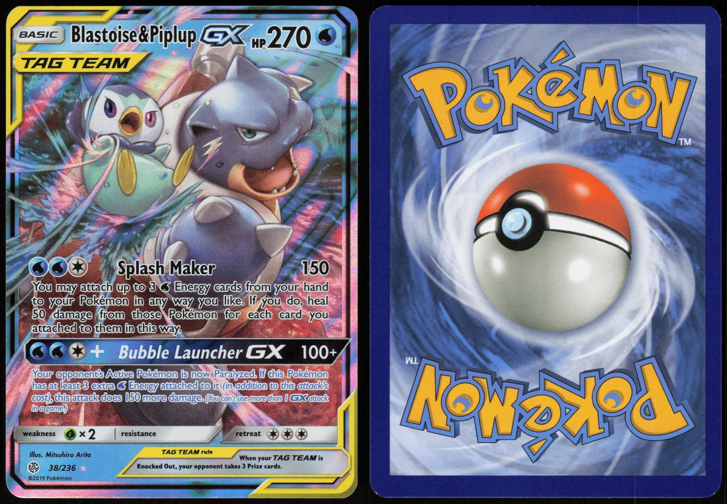 BLASTOISE & PIPLUP GX 38/236 COSMIC ECLIPSE POKEMON GX RARE HOLO LP