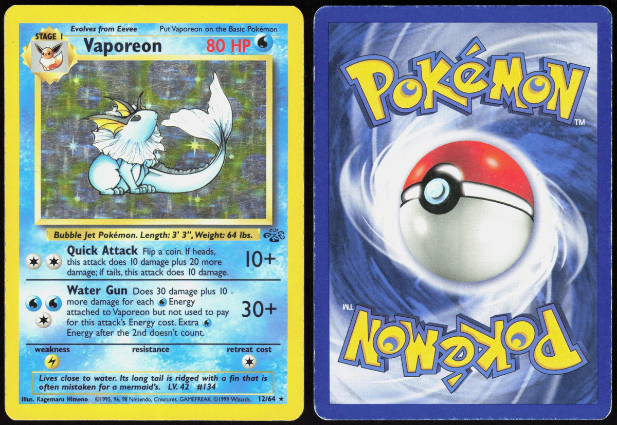 VAPOREON 12/64 JUNGLE POKEMON RARE UNLIMITED HOLO MP