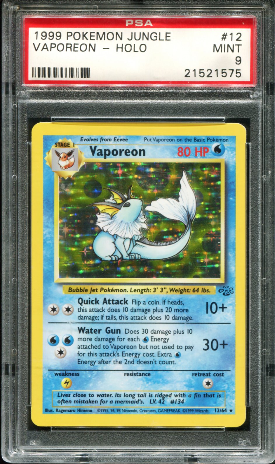 VAPOREON HOLO 12/64 PSA 9 JUNGLE POKEMON