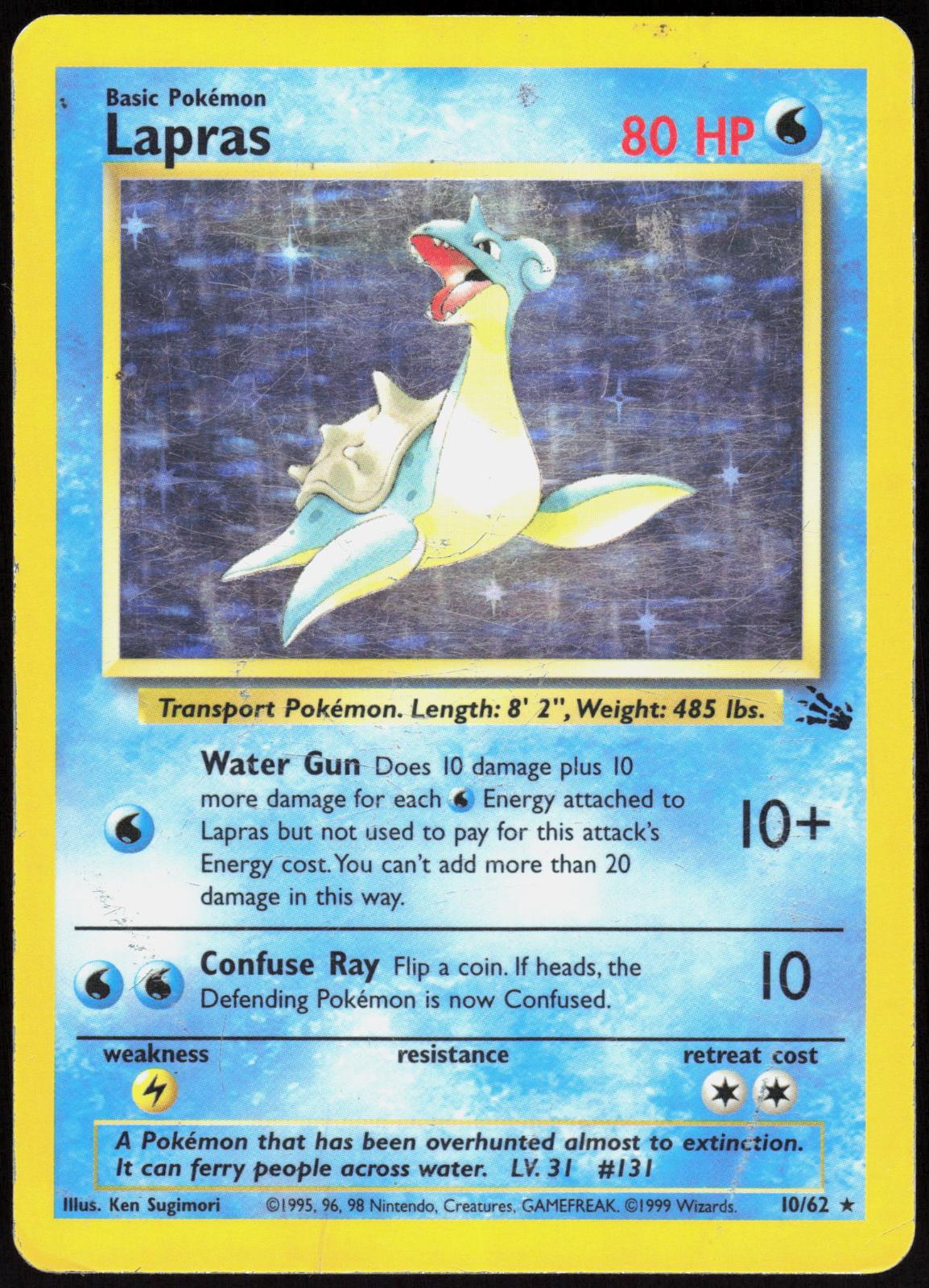 LAPRAS 10/62 FOSSIL POKEMON RARE UNLIMITED HOLO HP