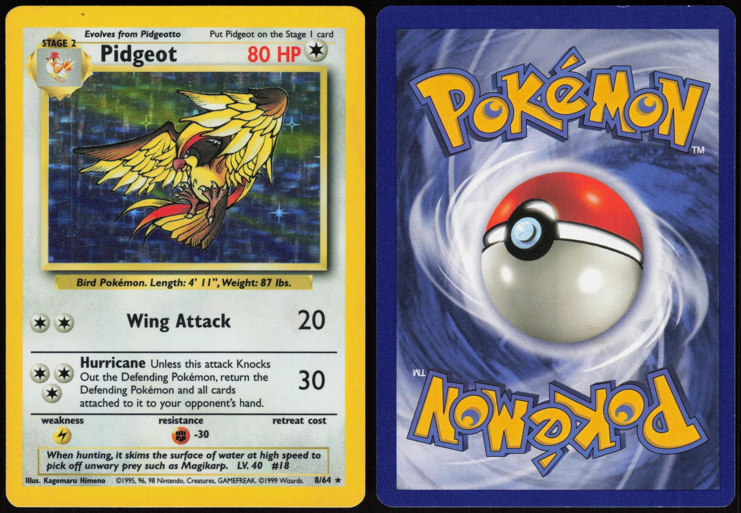 PIDGEOT 8/64 JUNGLE POKEMON RARE UNLIMITED HOLO HP