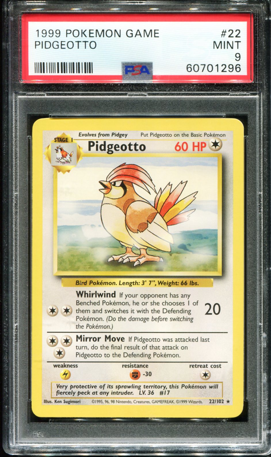 PIDGEOTTO 22/102 PSA 9 GAME POKEMON