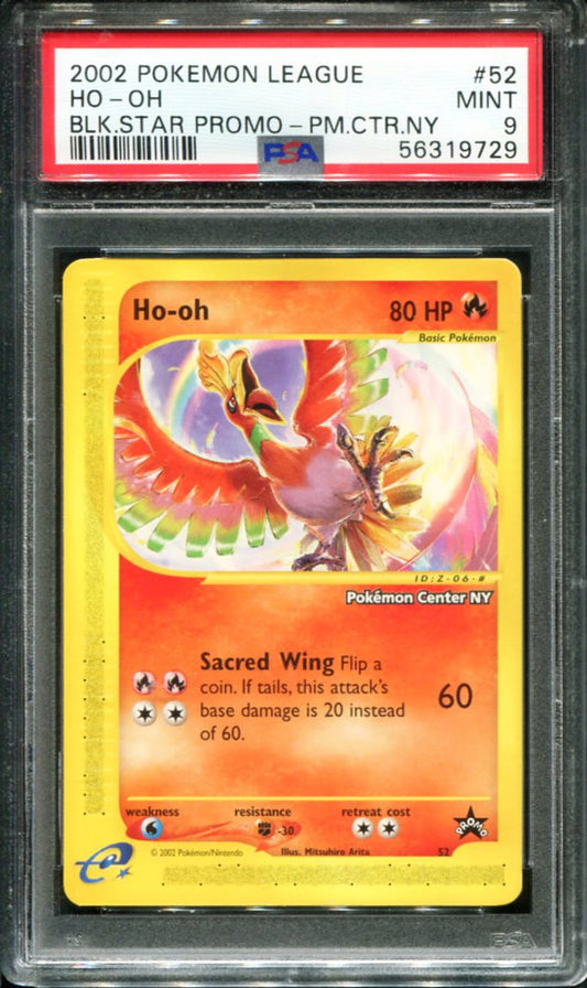 HO-OH 52 PSA 9 POKEMON CENTER NY LEAGUE PROMO BLACK STAR POKEMON