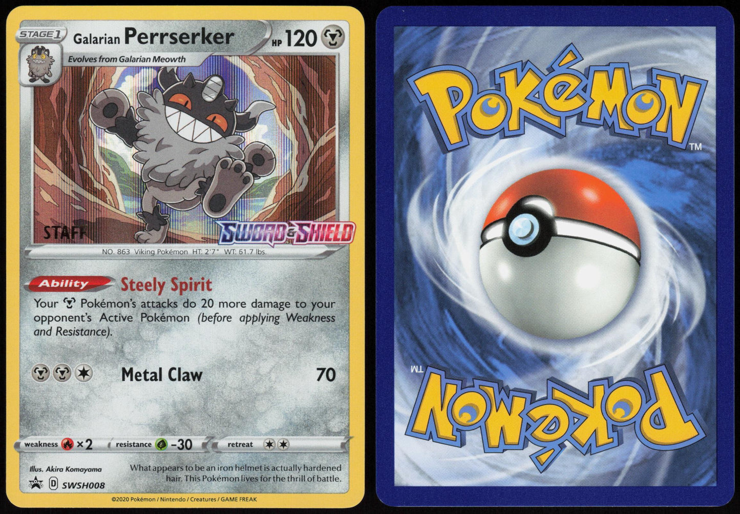 GALARIAN PERRSERKER (PRERELEASE) [STAFF] SWSH008 SWORD & SHIELD PROMO HOLO NM