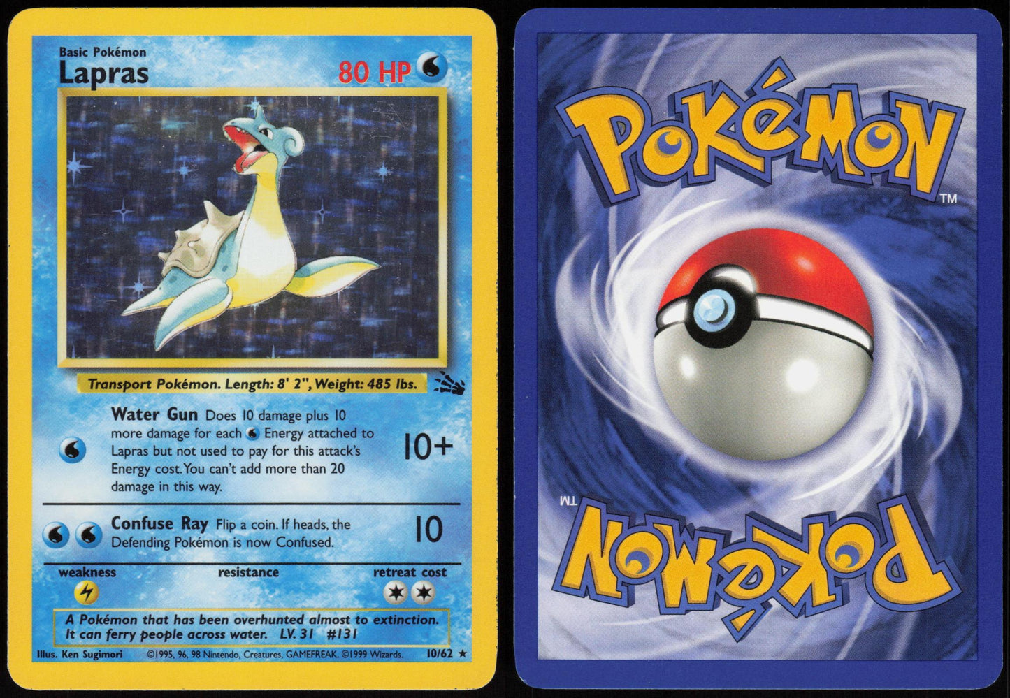 LAPRAS 10/62 FOSSIL POKEMON RARE UNLIMITED HOLO MP