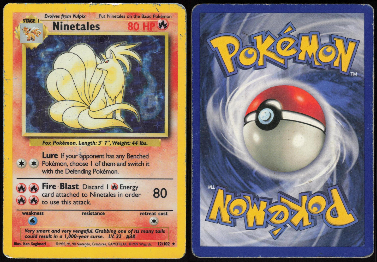 NINETALES 12/102 BASE SET UNLIMITED POKEMON HOLO RARE HP