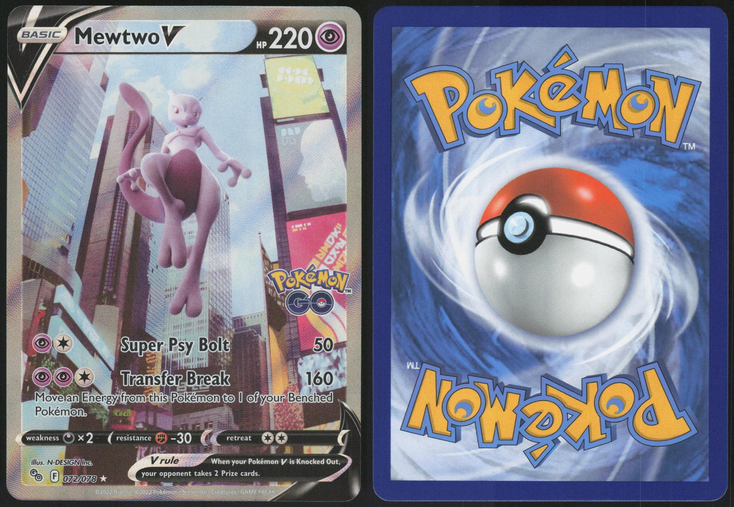 MEWTWO V 072/078 POKEMON GO POKEMON ULTRA RARE HOLO LP