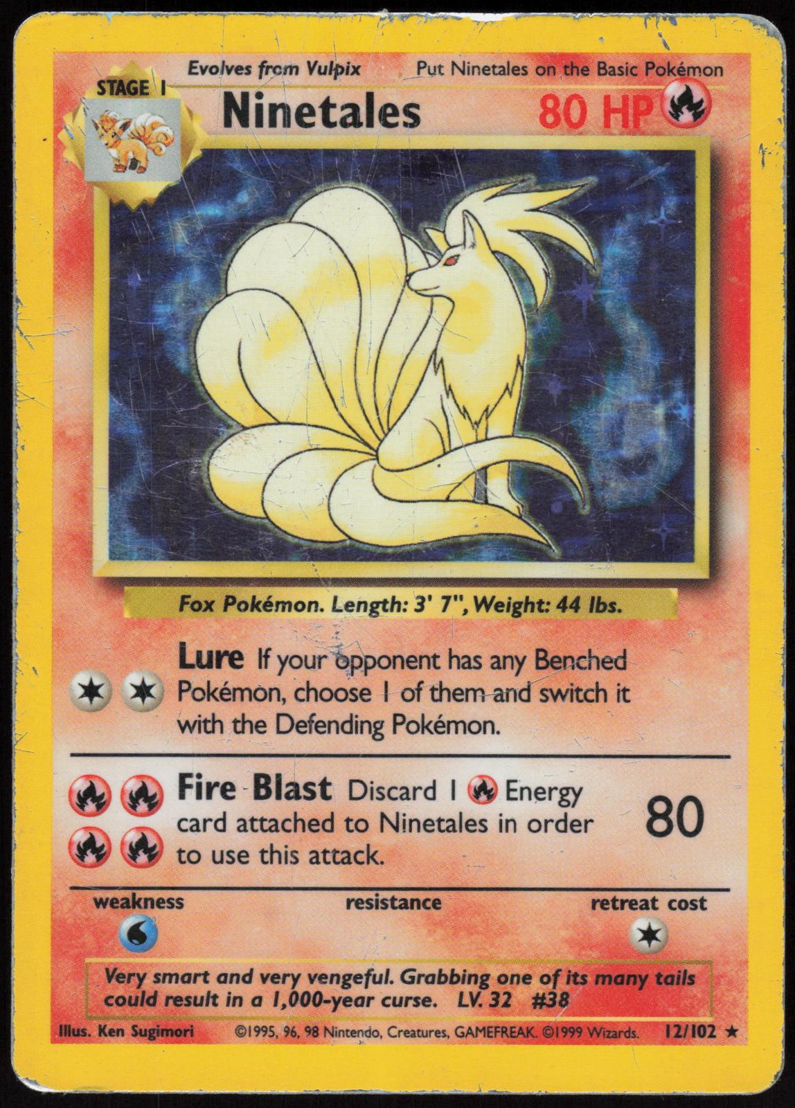 NINETALES 12/102 BASE SET UNLIMITED POKEMON HOLO RARE HP