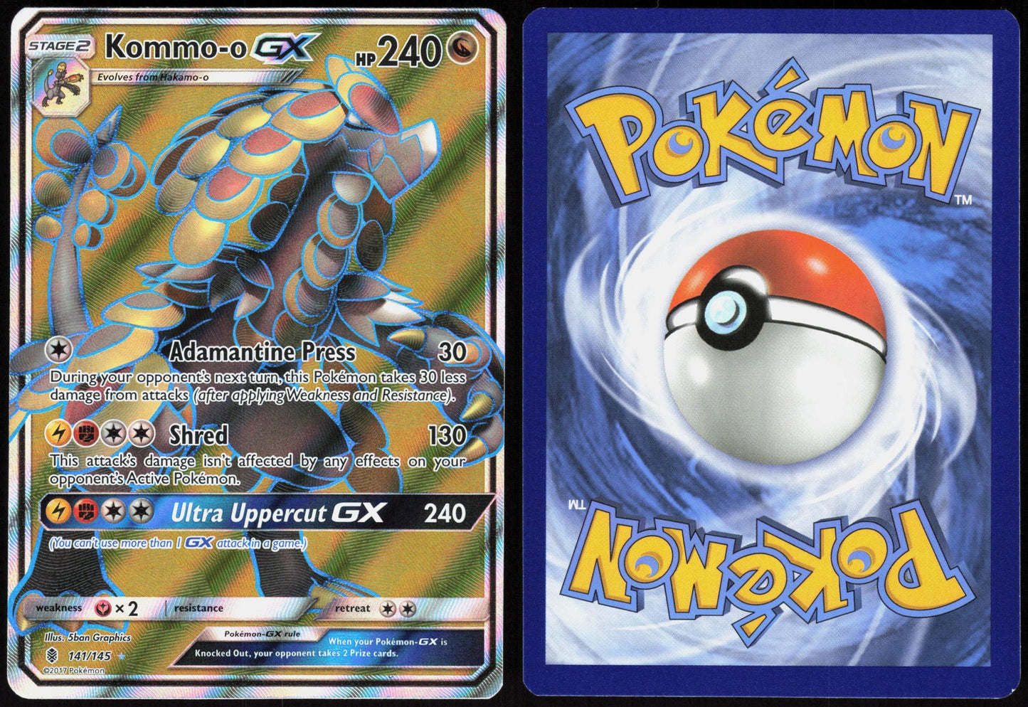 KOMMO-O GX (FULL ART) 141/145 GUARDIANS RISING POKEMON ULTRA RARE HOLO LP