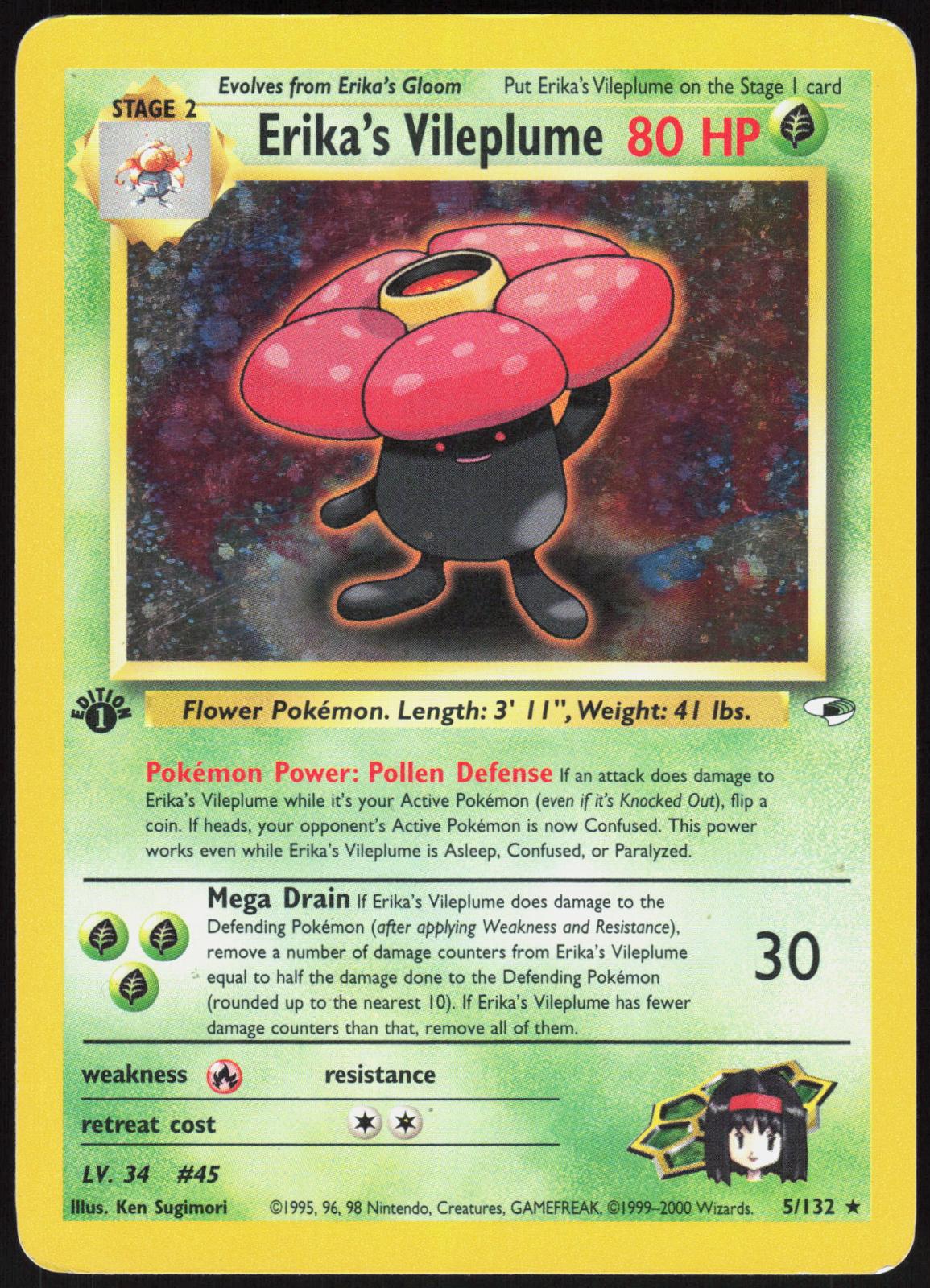 ERIKA'S VILEPLUME 5/132 GYM HEROES POKEMON RARE 1ST EDITION HOLO LP