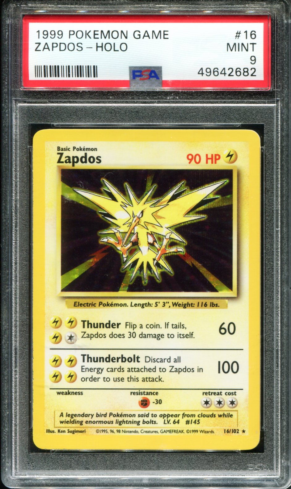 ZAPDOS HOLO 16/102 PSA 9 GAME POKEMON
