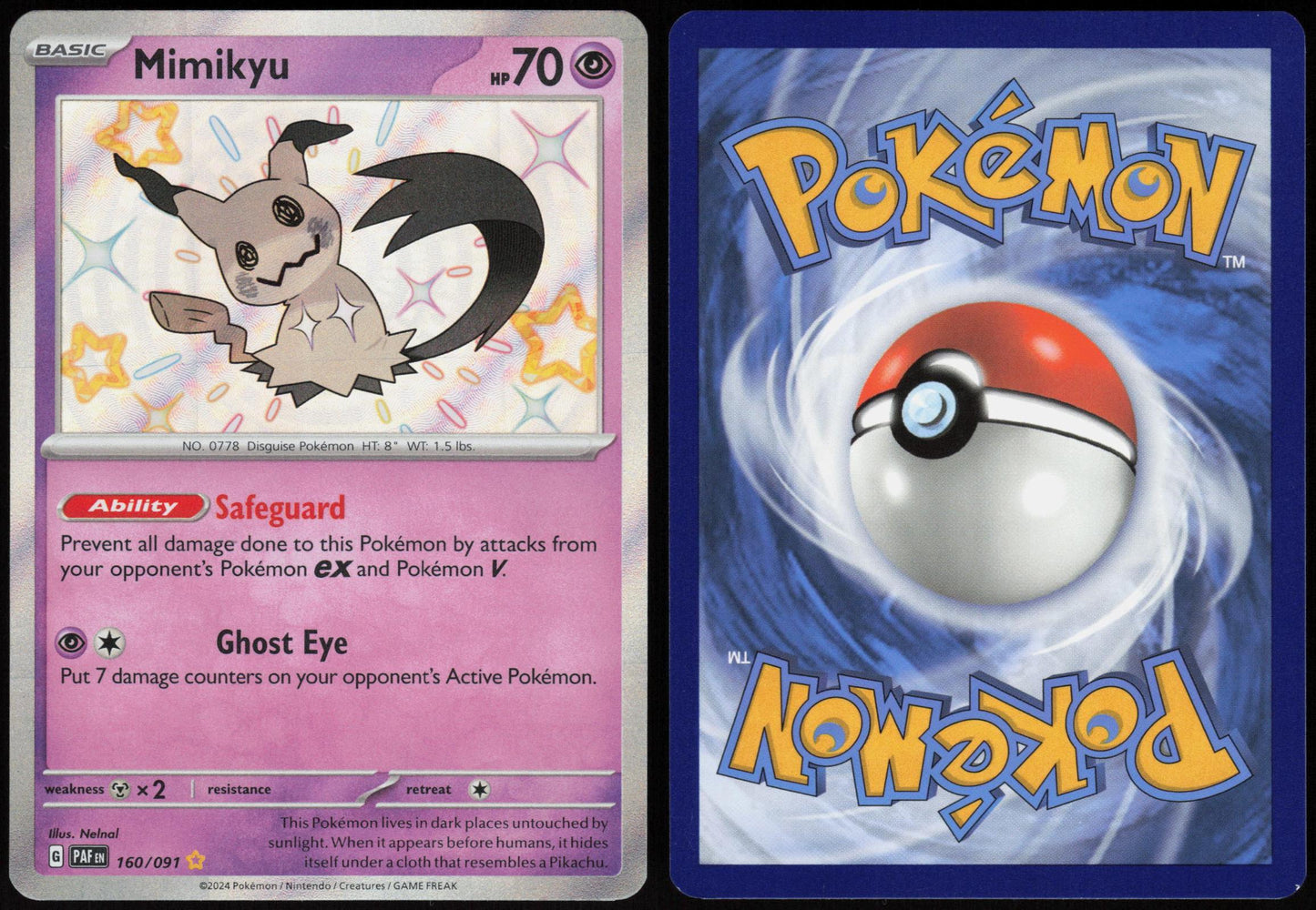MIMIKYU 160/091 PALDEAN FATES POKEMON SHINY RARE HOLO LP