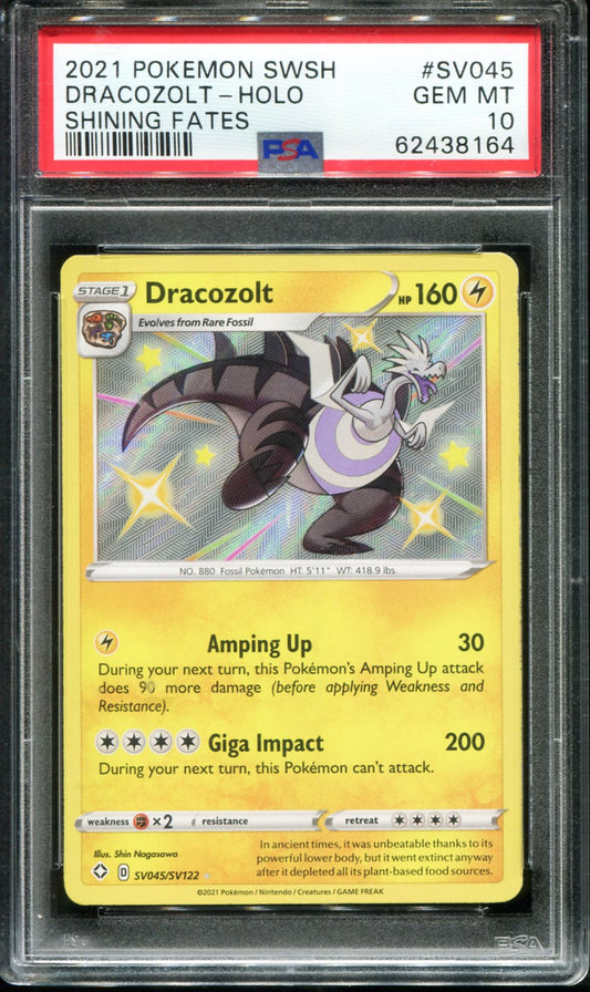 DRACOZOLT HOLO SV045/072 PSA 10 SHINING FATES POKEMON