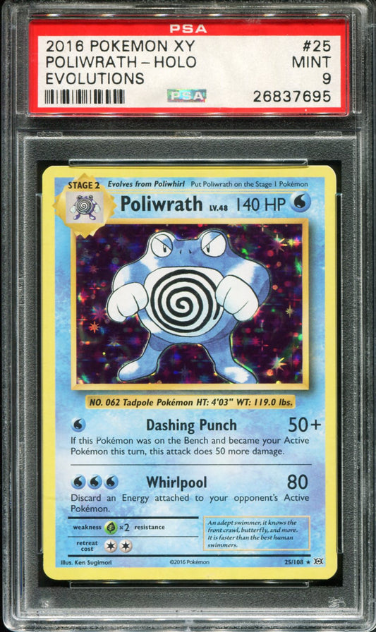 POLIWRATH HOLO 25/108 PSA 9 EVOLUTIONS POKEMON