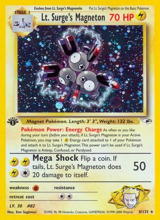 POKEMON TCG - LT. SURGE'S MAGNETON 8/132 GYM HEROES FIRST EDITION HOLO RARE (LP-MP)