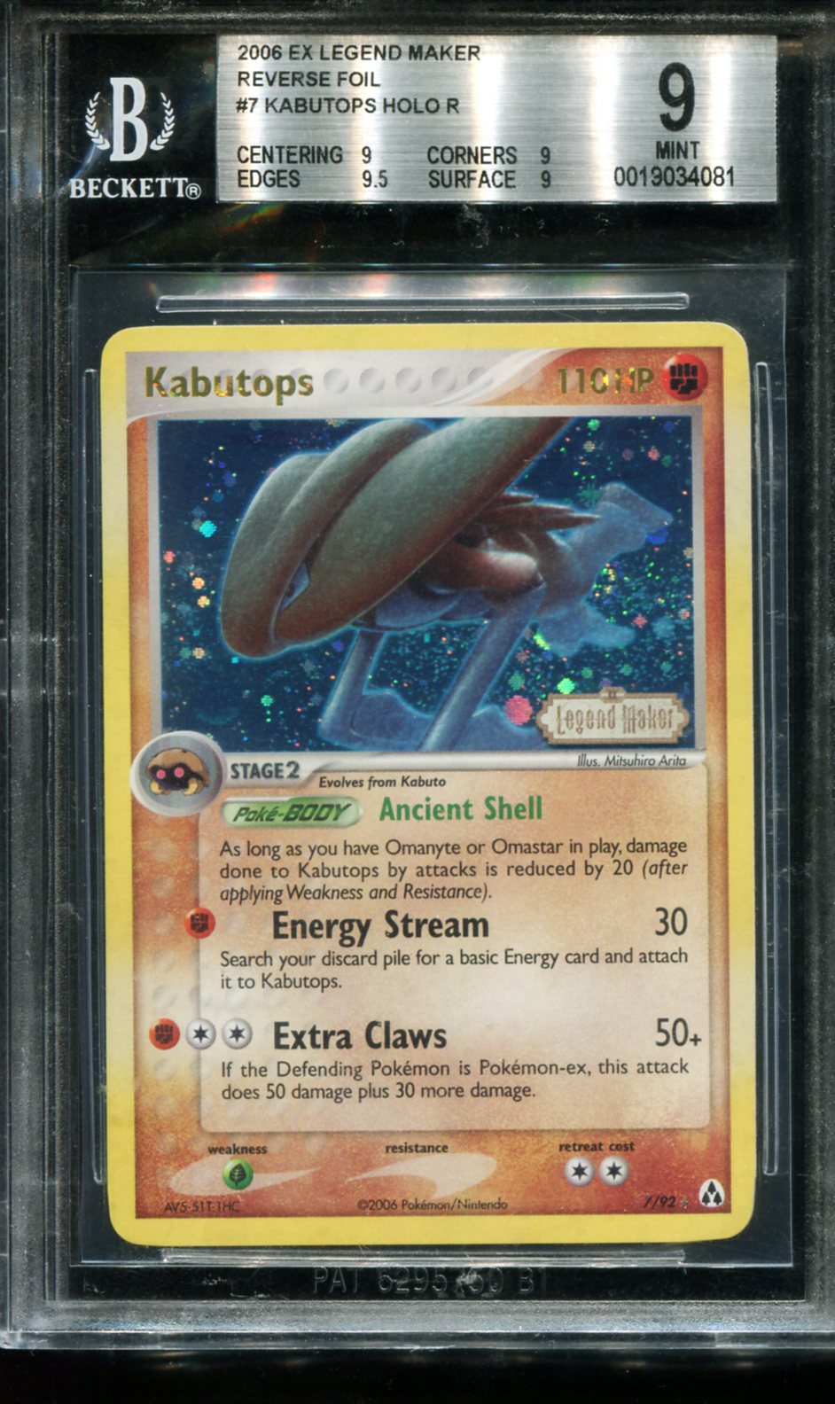 KABUTOPS HOLO R 7 BGS 9 EX LEGEND MAKER REVERSE FOIL POKEMON