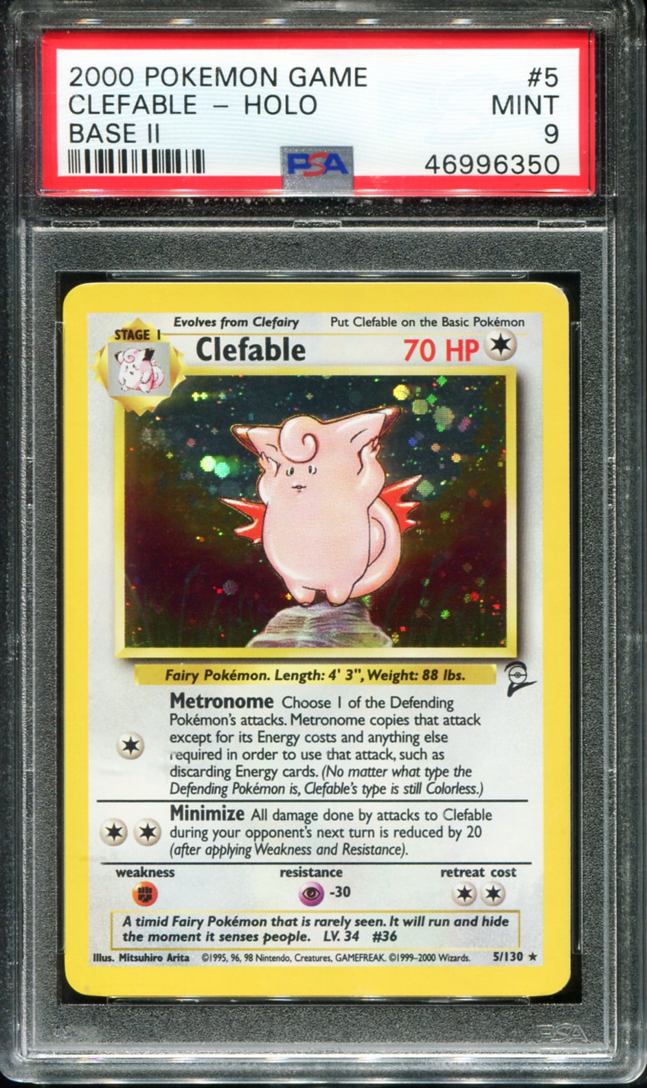 CLEFABLE HOLO 5 PSA 9 GAME BASE II POKEMON