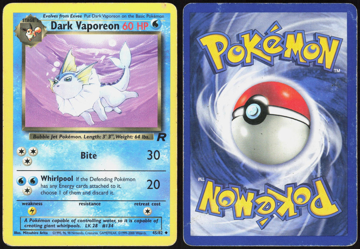 DARK VAPOREON 45/82 TEAM ROCKET POKEMON UNCOMMON UNLIMITED HP