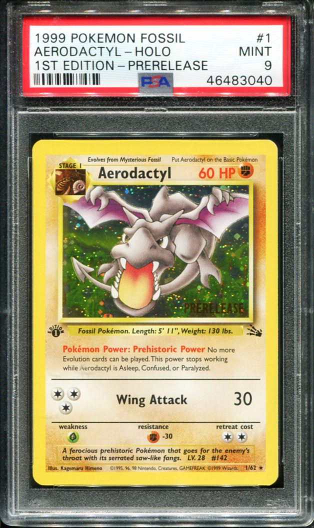 AERODACTYL HOLO 1/62 PSA 9 1ST EDITION-PRERELEASE FOSSIL POKEMON