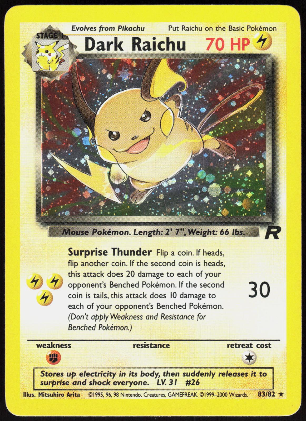 DARK RAICHU 83/82 TEAM ROCKET POKEMON SECRET RARE UNLIMITED HOLO LP