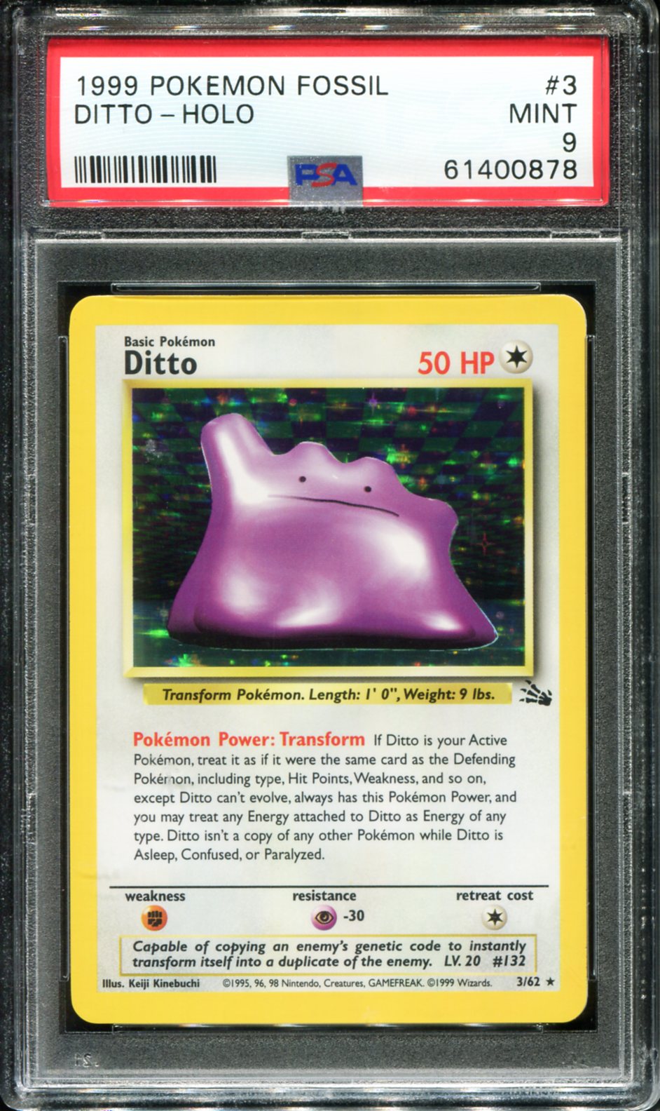 DITTO HOLO 3/62 PSA 9 FOSSIL POKEMON