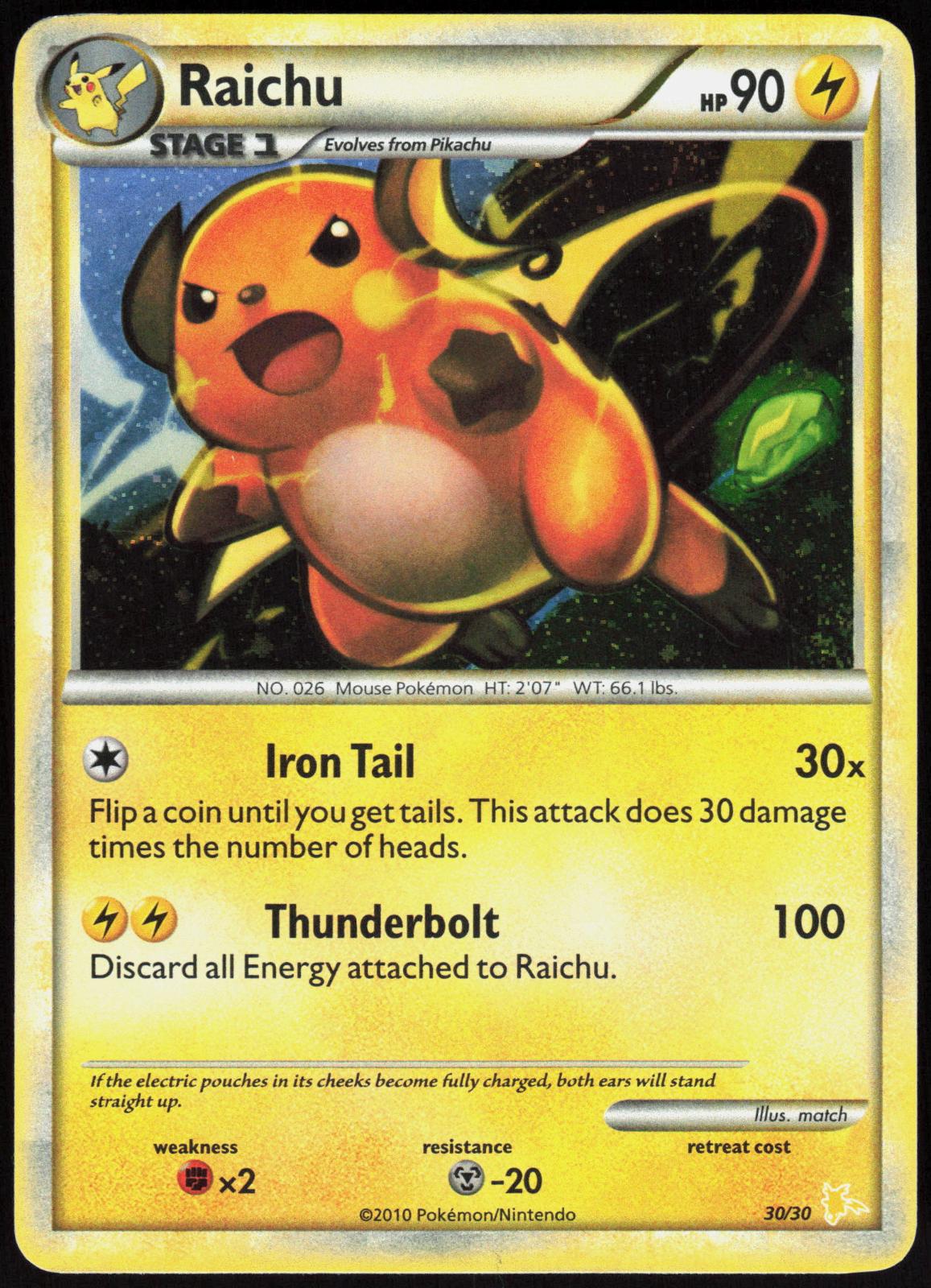 RAICHU (#30 HOLO) 30/30 HGSS TRAINER KIT: GYARADOS & RAICHU POKEMON COMMON LP