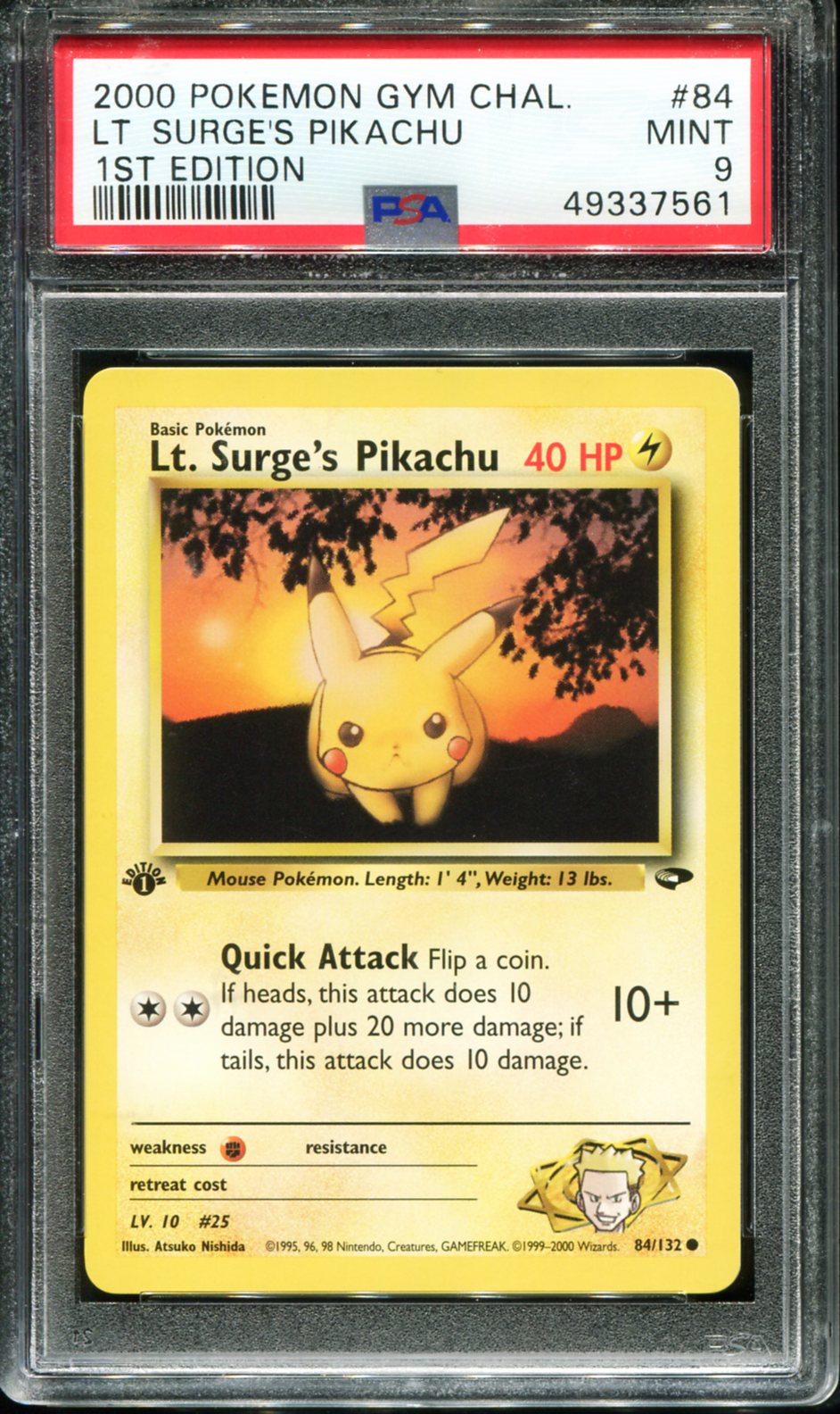 LT. SURGE'S PIKACHU 84/132 PSA 9 1ST EDITION GYM CHALLENGE POKEMON
