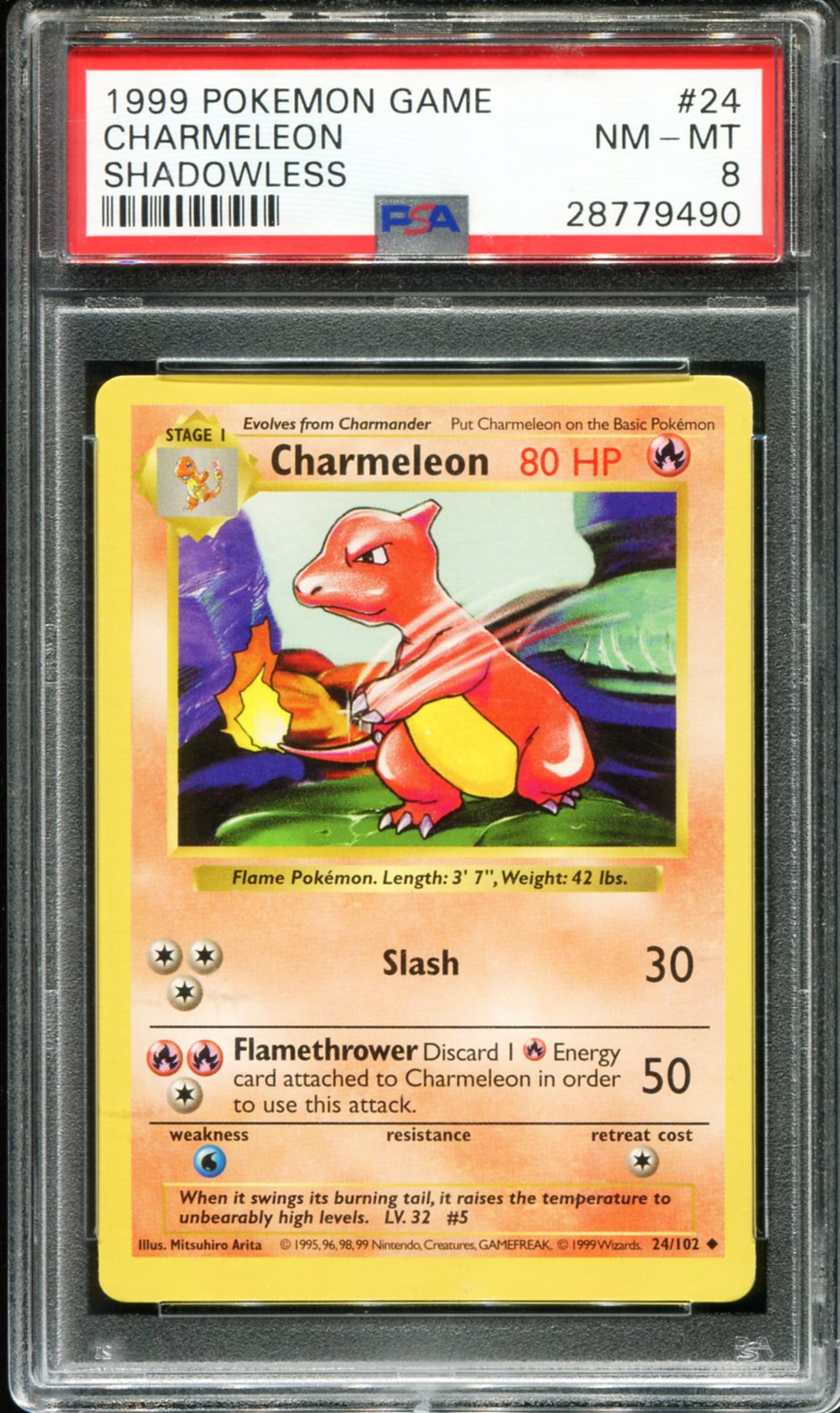 CHARMELEON 24/102 PSA 8 SHADOWLESS GAME POKEMON