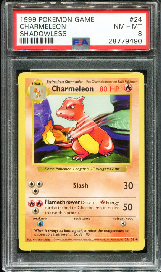 CHARMELEON 24/102 PSA 8 SHADOWLESS GAME POKEMON