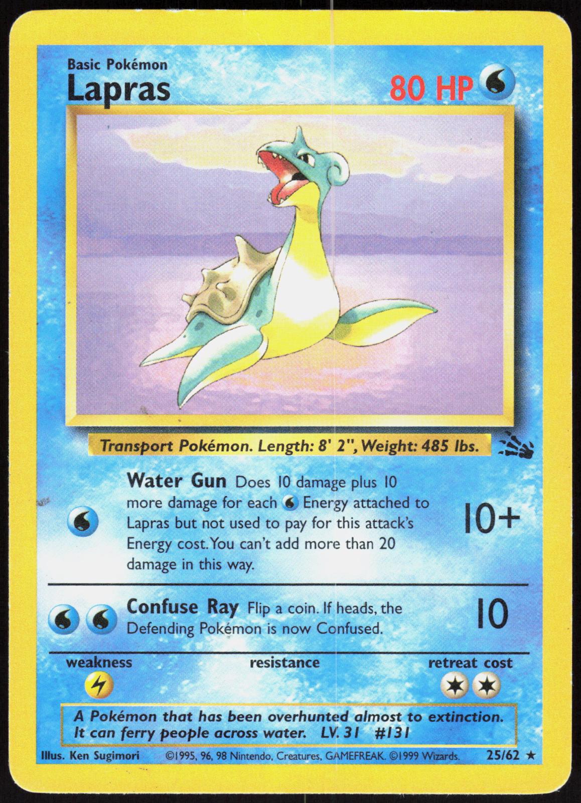 LAPRAS 25/62 FOSSIL POKEMON RARE UNLIMITED HP