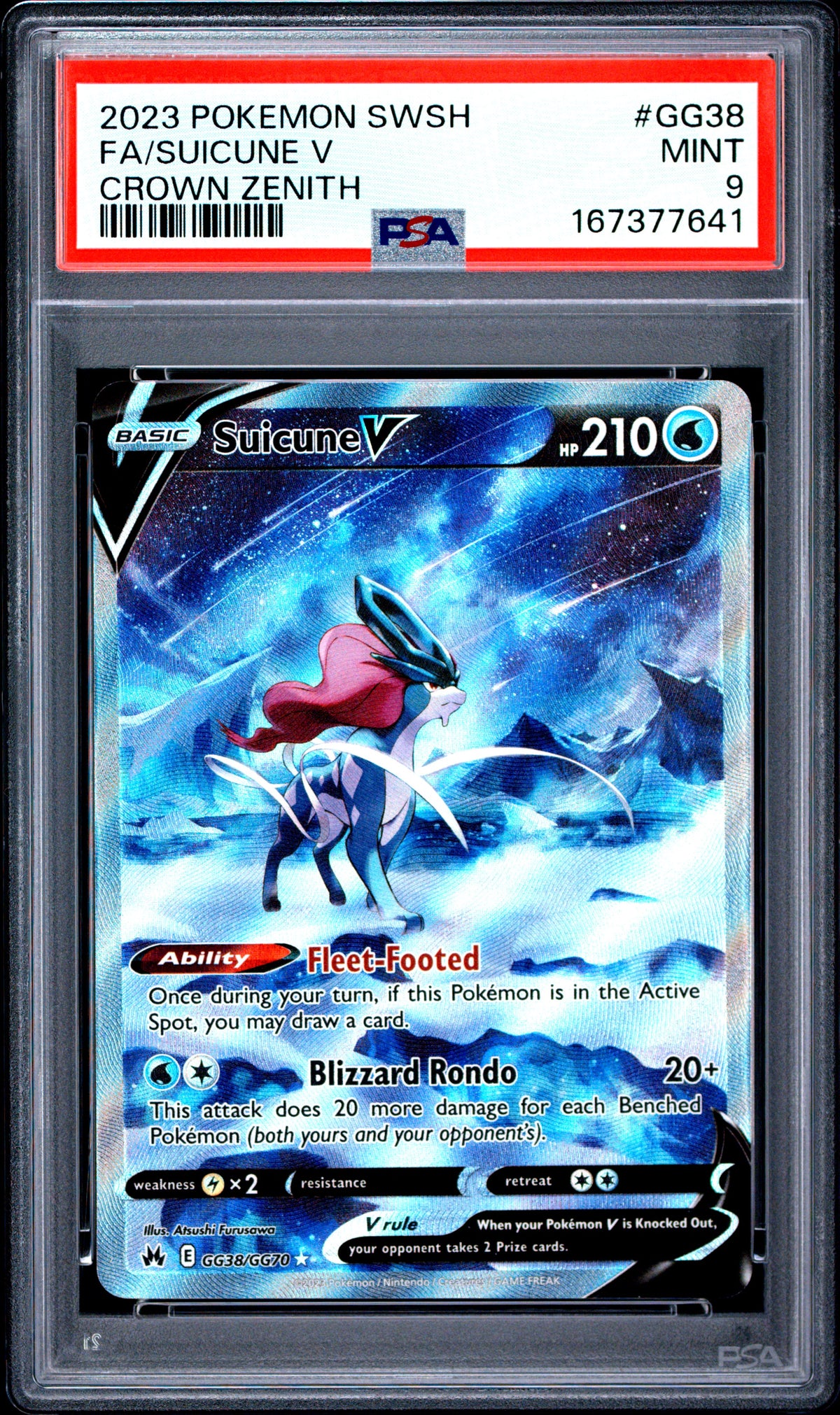 SUICUNE V GG38/GG70 PSA 9 SWORD SHIELD CROWN ZENITH POKEMON