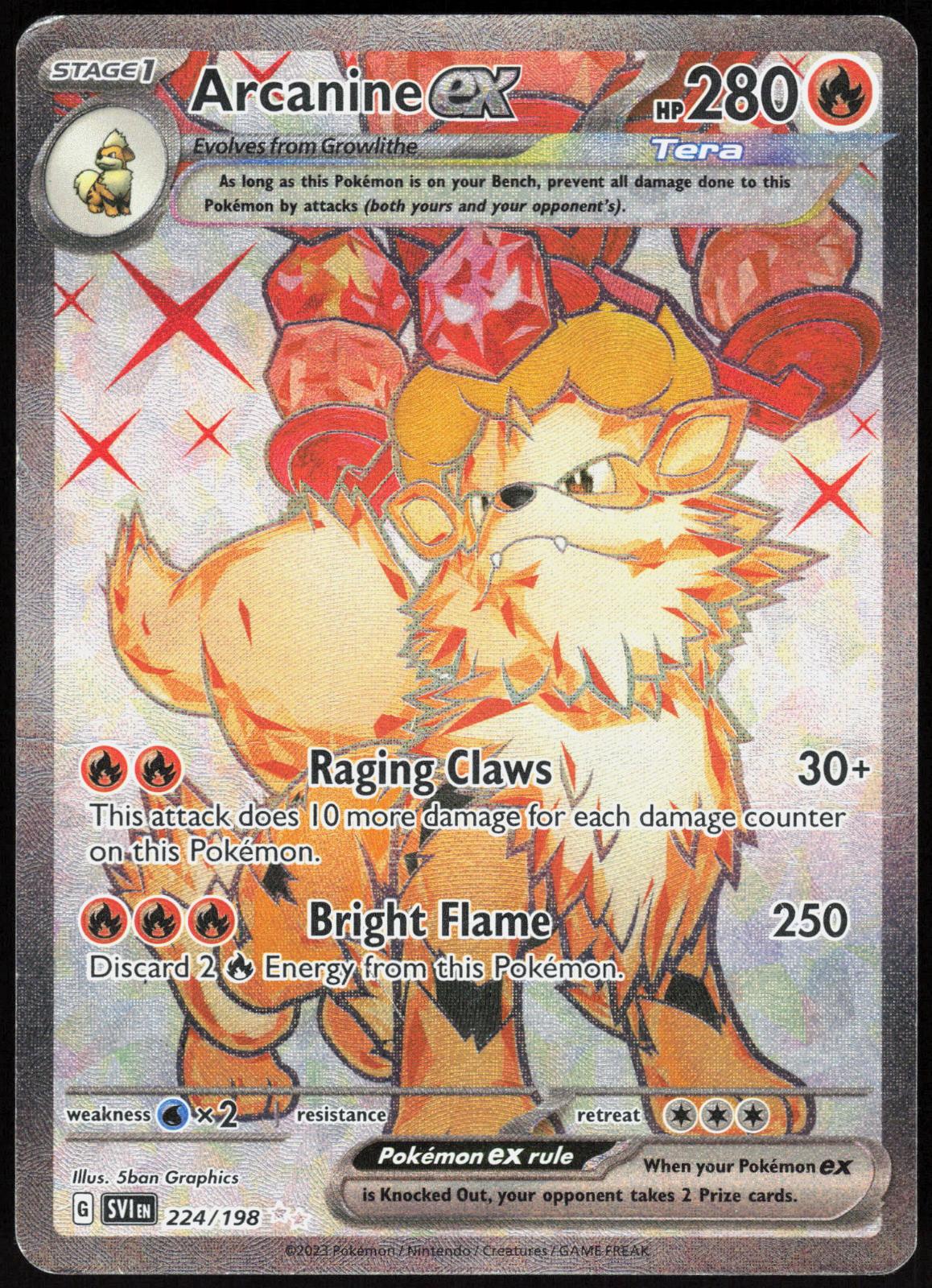 ARCANINE EX 224/198 SCARLET & VIOLET POKEMON ULTRA RARE HOLO LP