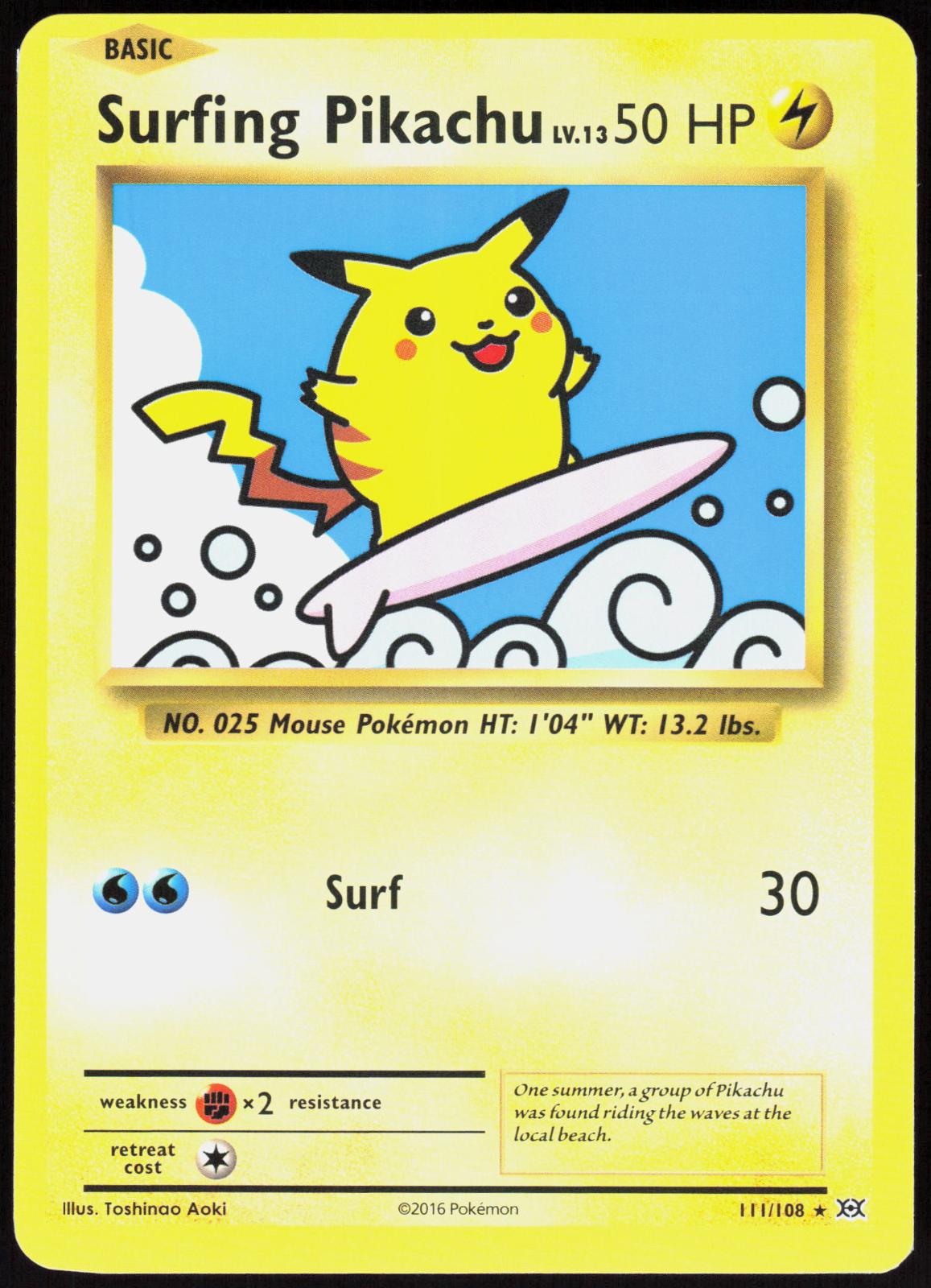 SURFING PIKACHU 111/108 EVOLUTIONS POKEMON SECRET RARE LP