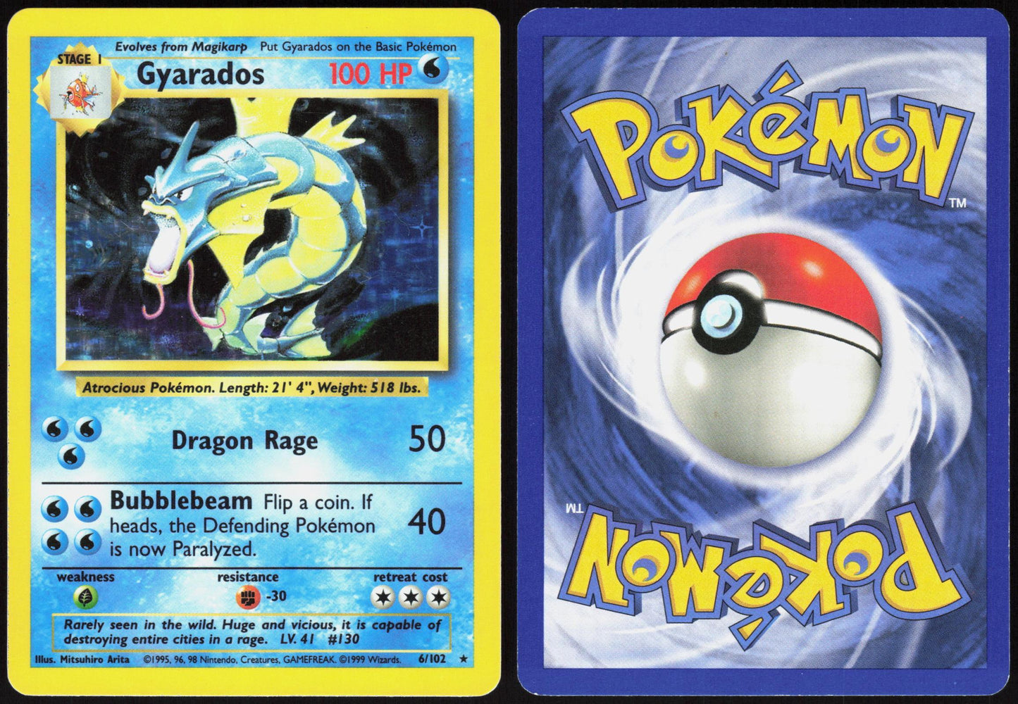 GYARADOS 6/102 BASE SET UNLIMITED POKEMON HOLO RARE LP
